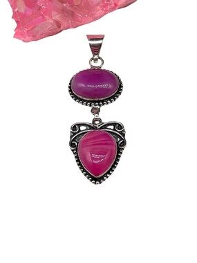 Pink Botswana Agate Necklace Pendant 925 Sterling Silver Overlay